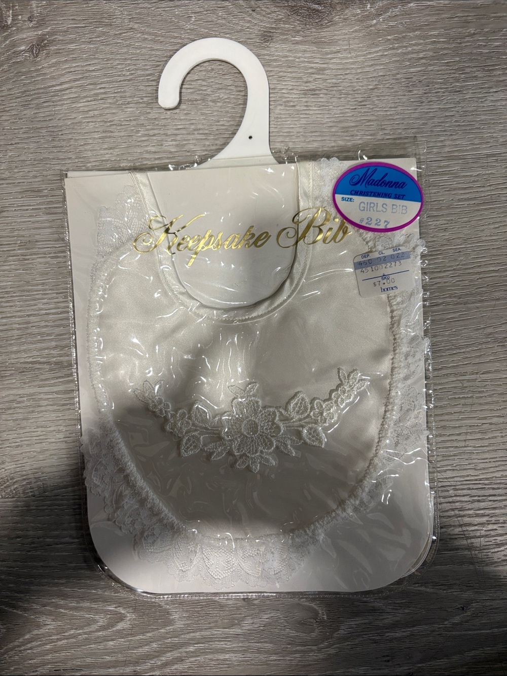 Keepsake Bib - White Satin Madonna Christening Bib